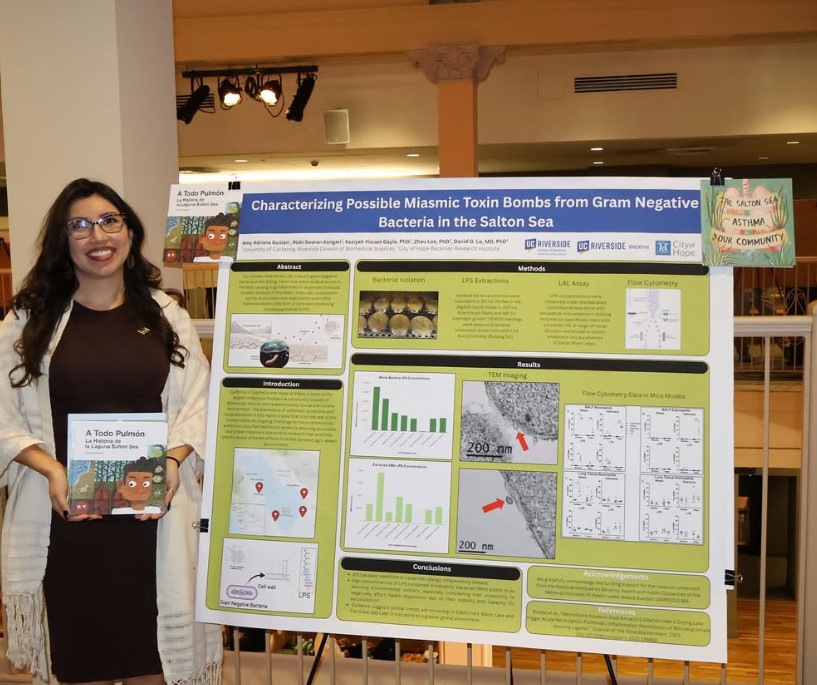 Third year undergraduate student at UC Riverside, Amy Adriana Guillén, presenting her research poster at the 2025 L&E Conference. 